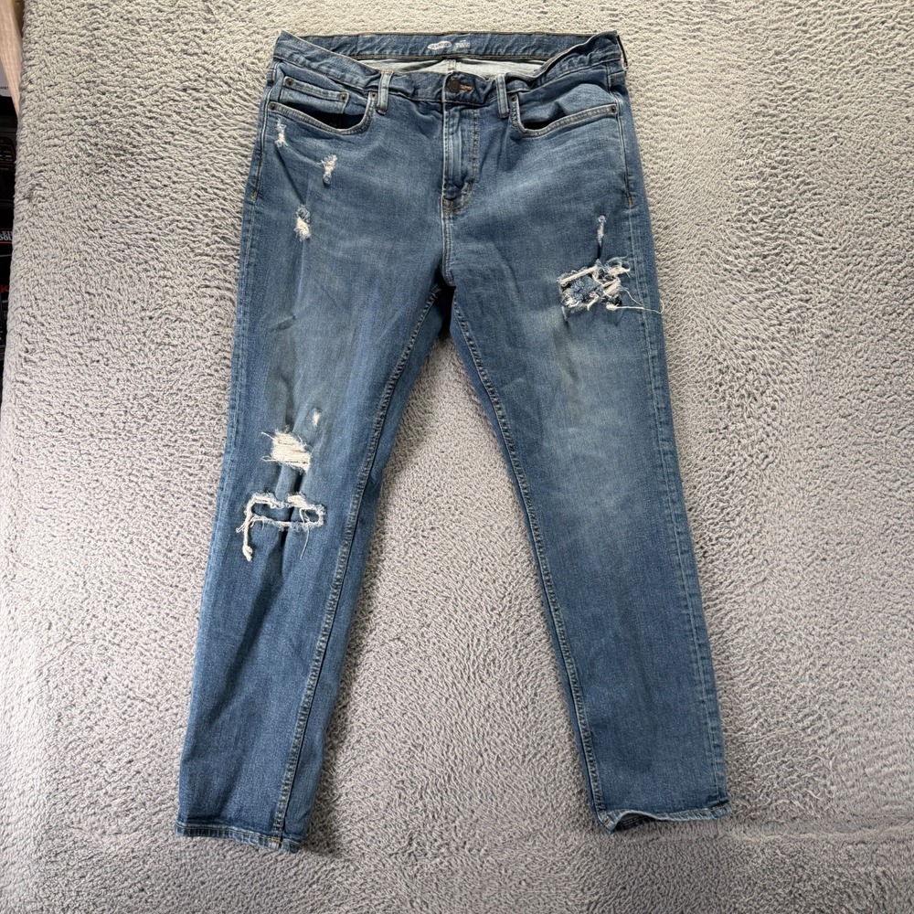 Old Navy Built-In Flex Jeans Mens 38x32 Blue Denim Straight Slim Fit Distressed